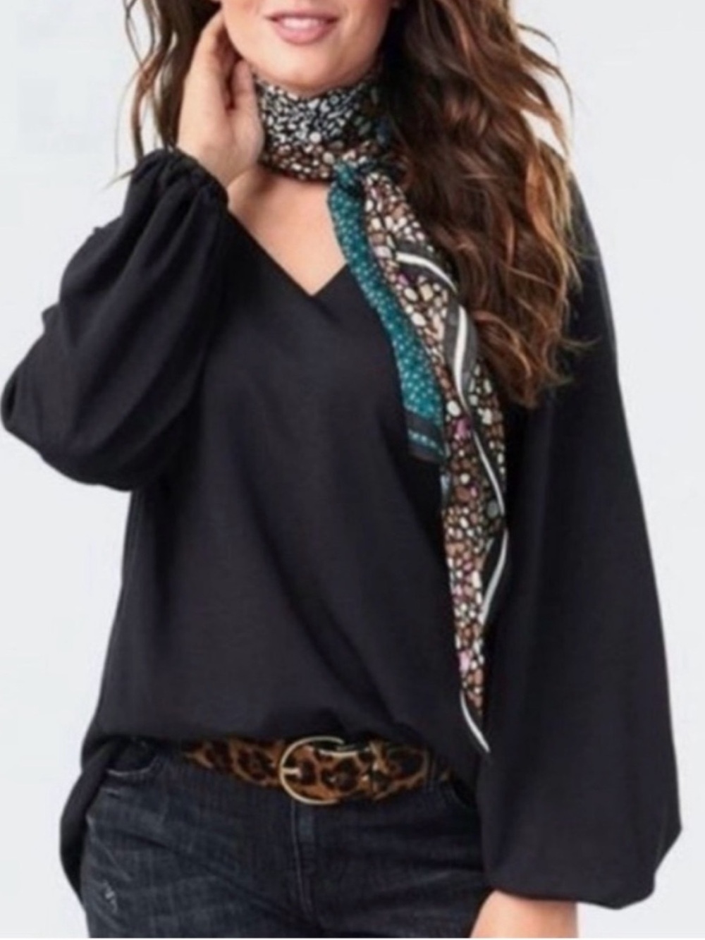 CAbi Swanky Black Long Sleeve V-Neck Blouse Top Style #3802 Size XS